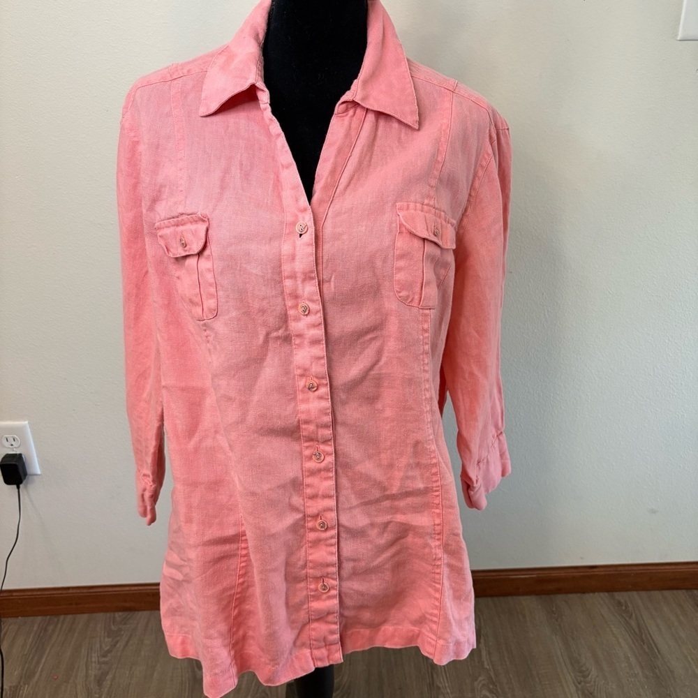 100% Linen Top Tunic Shirt JM Collective Sunset Pink Size 16​ - Picture 2 of 8